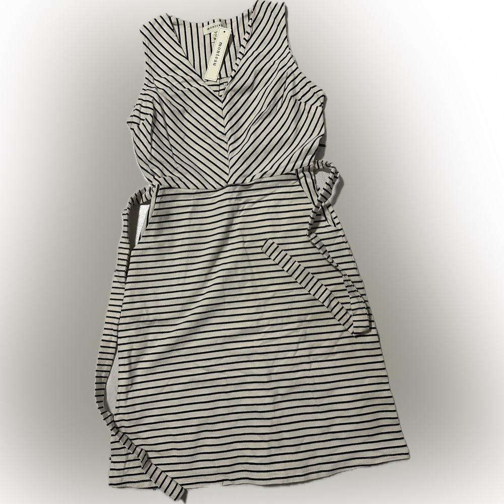 Monteau Black & White Striped V-Neck Dress